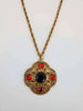 Vintage Gothic Gold Tone Black and Red Jeweled Pendant Necklace - 1 of 1