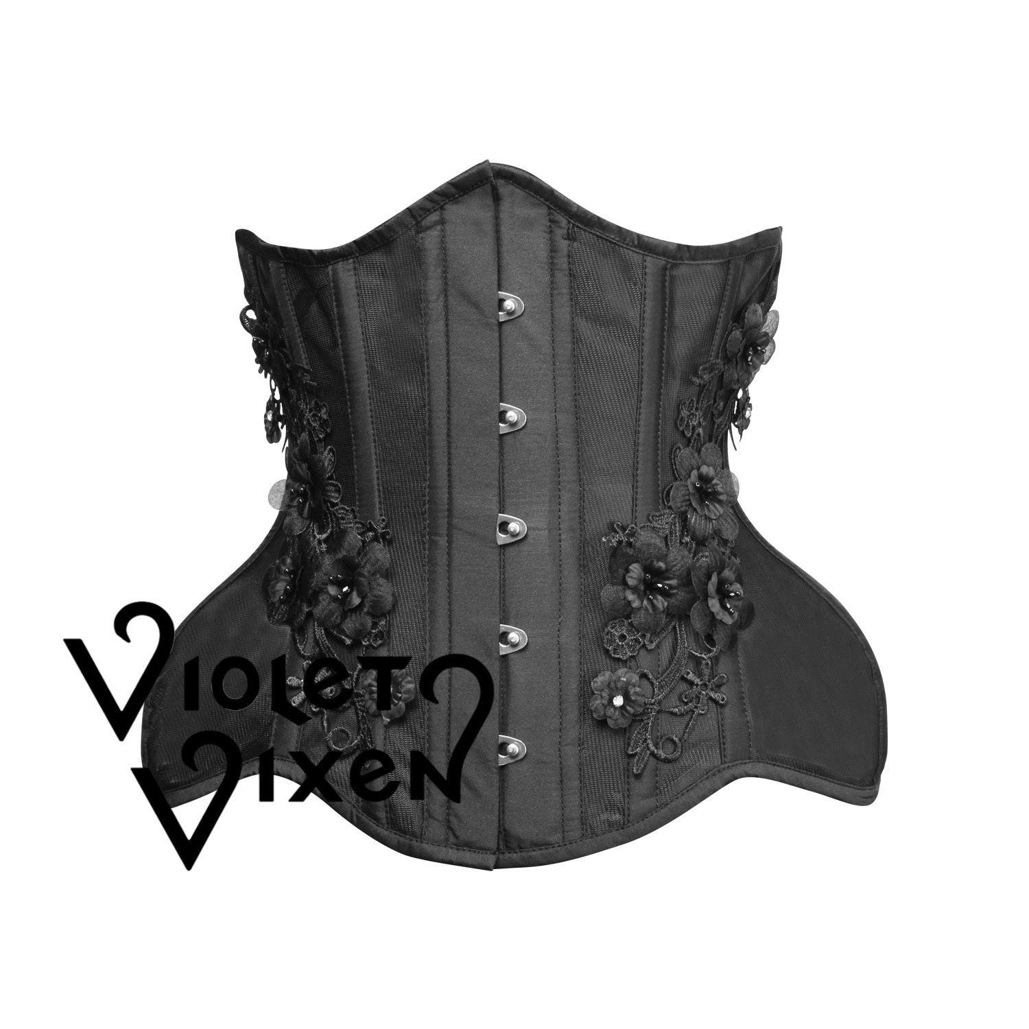 Steampunk Underbust Lace Up Corset In Black Brocade - Burleska - Dark  Fashion Clothing