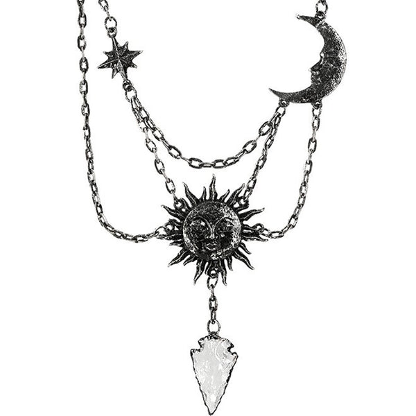 Sun & Moon Crystal Arrowhead Necklace - Silver