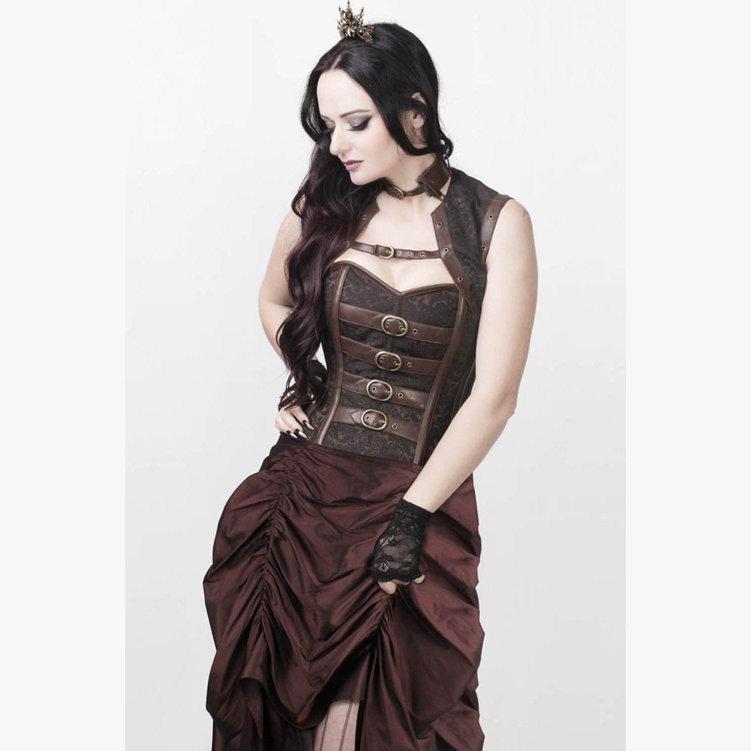 Gothic Punk Steampunk Satin Lace Up Long Corset Dress