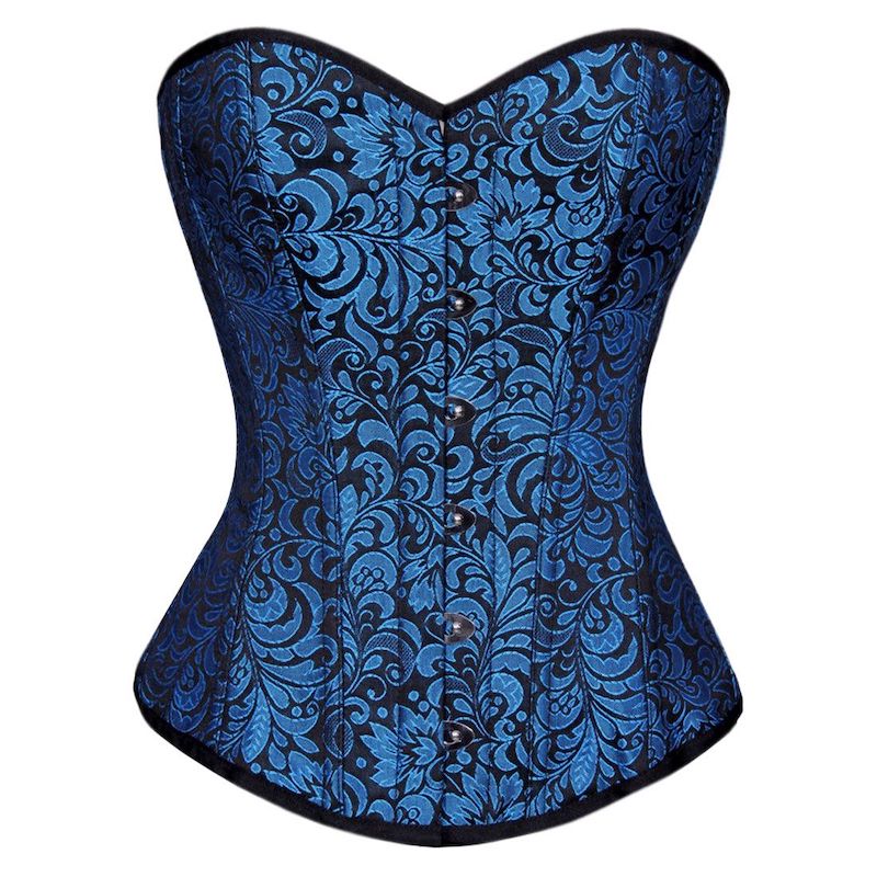 Black Brocade Plus Size Overbust Corset Front Closed Bustier Top