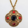Vintage Gothic Gold Tone Black and Red Jeweled Pendant Necklace - 1 of 1