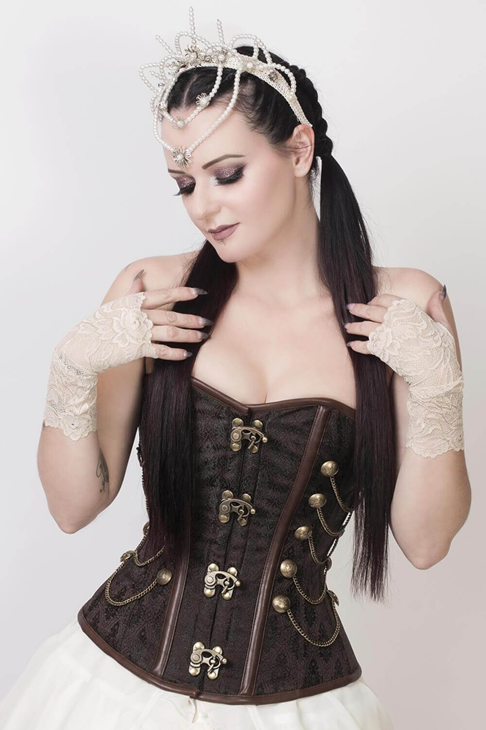 Steampunk Overbust Corset with Antique Metal Clasps