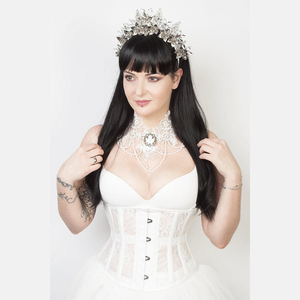 Don't Mesh with Florals Underbust Corset - White