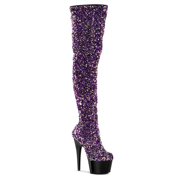 Glitterati Thigh-Hi Boots - Purple and Black