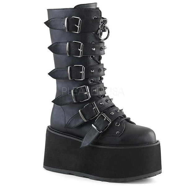 Buckle-up Goth Queen Stomper Boots - Black