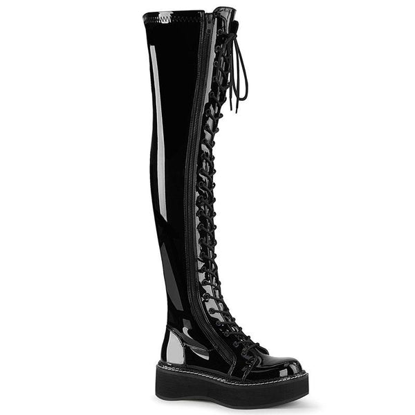 Emily Thigh High - Black Wet Look Patent Leather