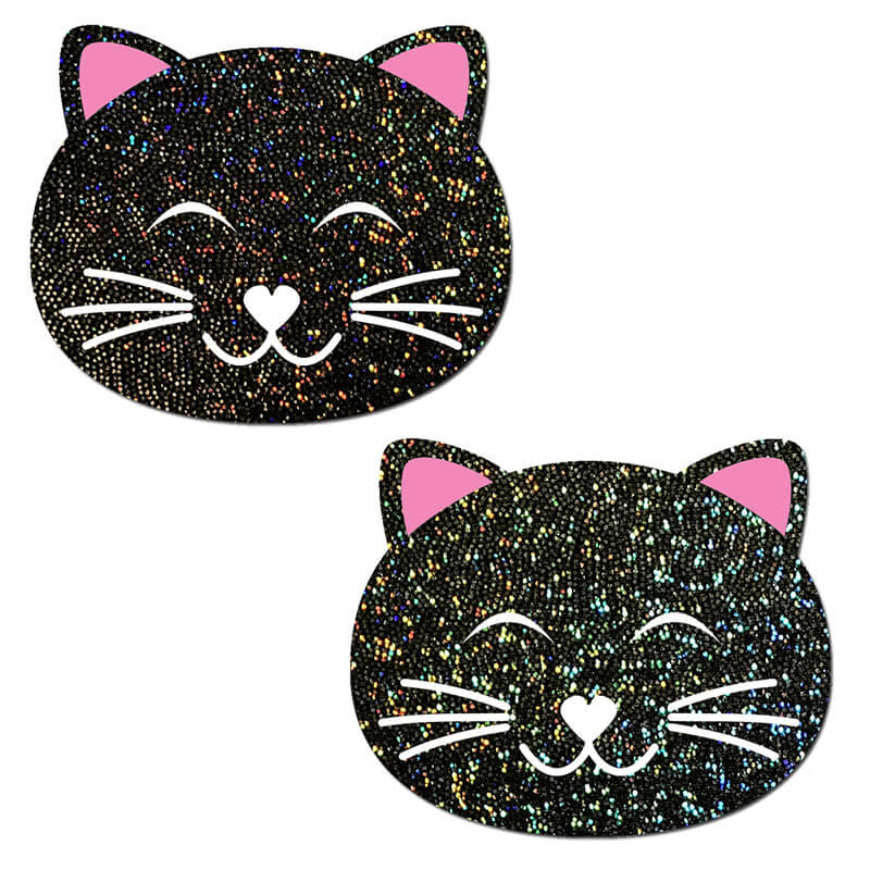 Happy Kitty Black Glitter Pasties