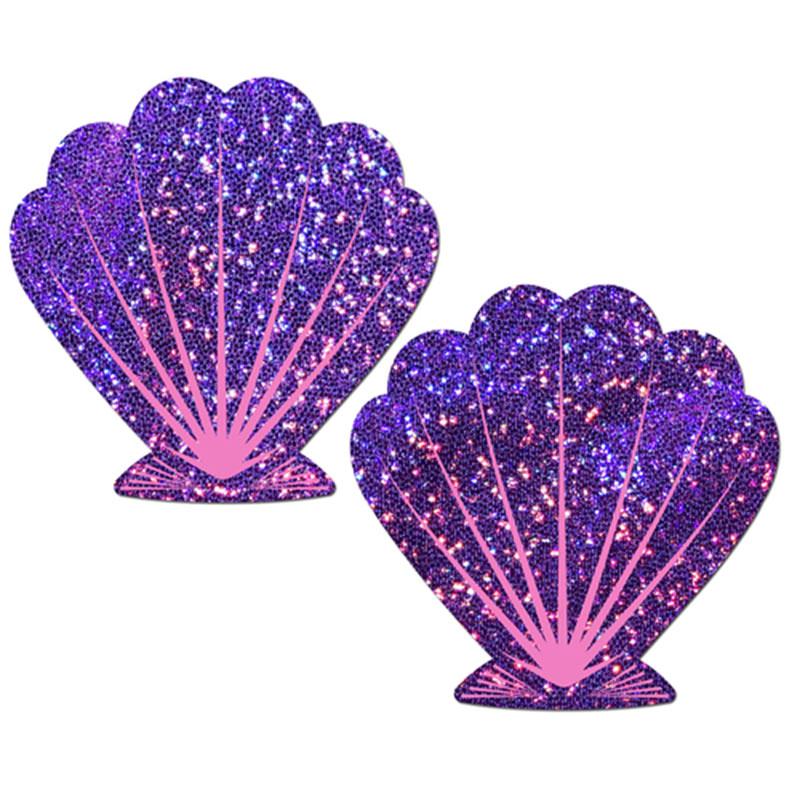 Purple Glitter Seashell Nipple Pasties