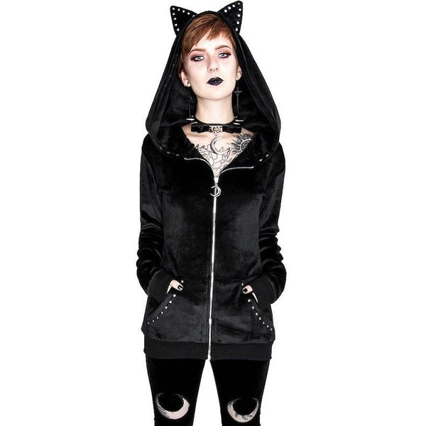 VELVET REAPER HOODIE, black gothic hoodie with big hood - Restyle