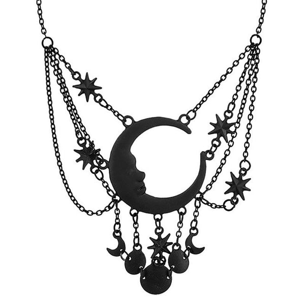 Dripping Moon Necklace - Black
