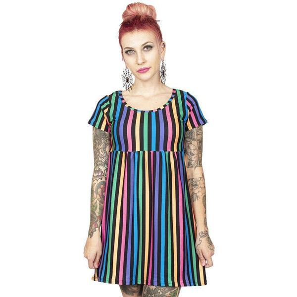 Size L - Rainbow Stripe Babydoll Dress