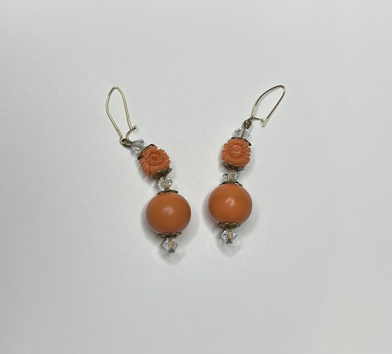 Coral and Roses Beaded Earrings