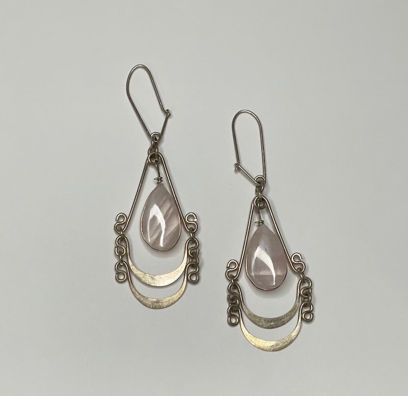 Vintage Silver Teardrop Opal Earrings