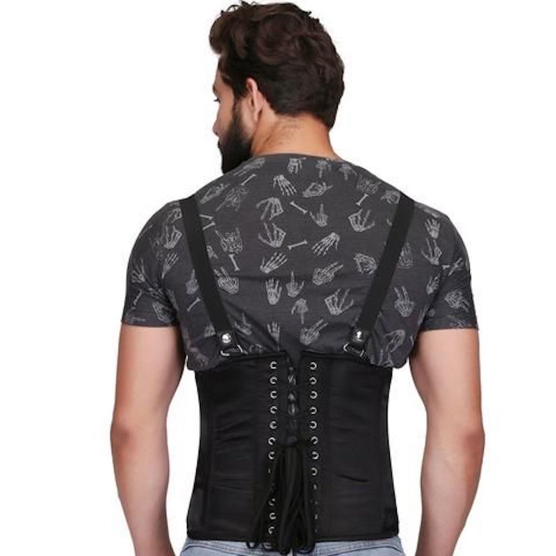 Black Underbust Mens Leather Corset Gothic Tight Lacing Steel