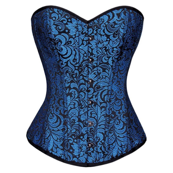 Blue Renaissance Print Woven Corset Long Top