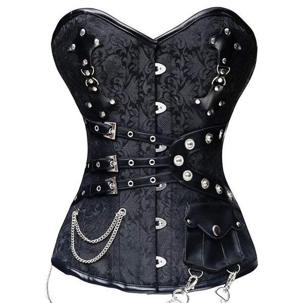 Black Brocade Steel Boned Front Laced Corset Gothic Plus Size Overbust  Bustier